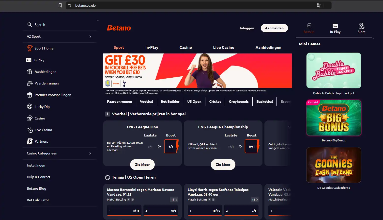Afbeelding van de officiële wereldwijde Betano-website met het domein betano.com zichtbaar